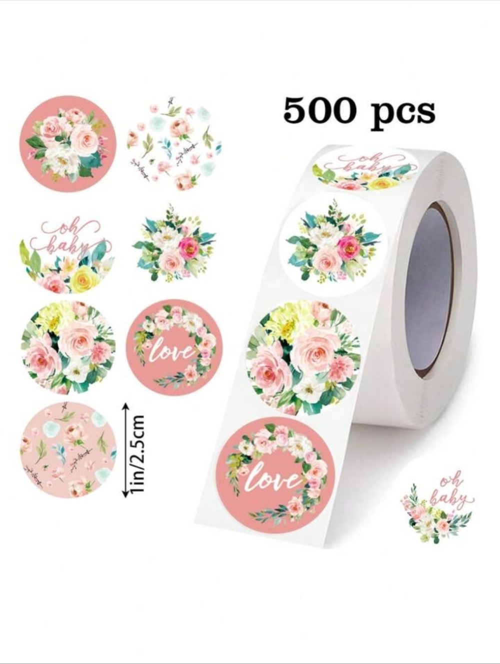 500pcs Pink Floral Spring Thank You Stickers
